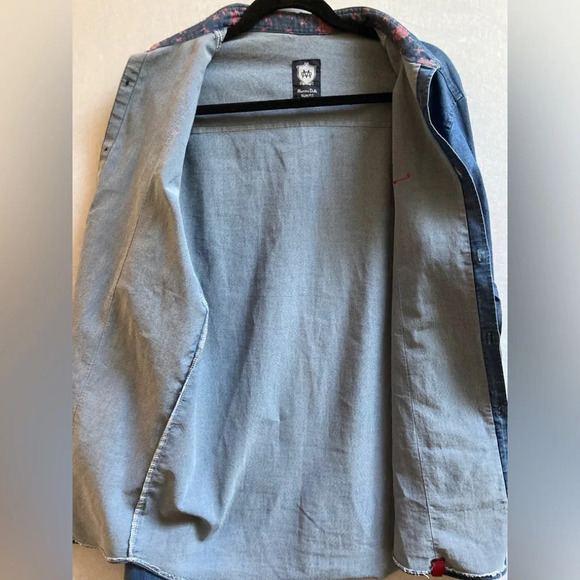 Massimo Dutti Slim Fit denim button shirt floral collar  Sz XXL - Picture 6 of 9